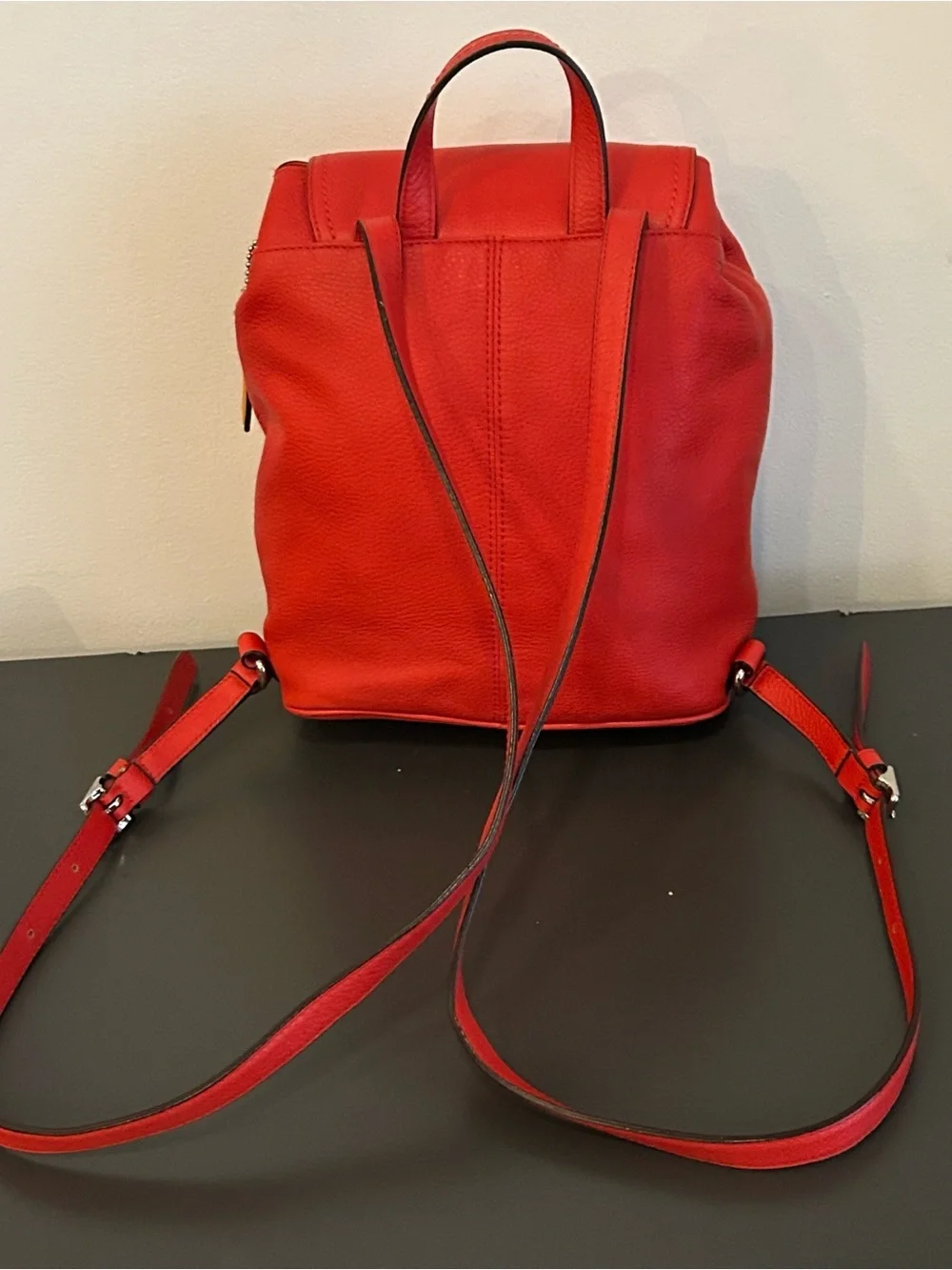 Coach Red Pebbled Leather Turnlock Drawstring Backpack Top Handle F24385